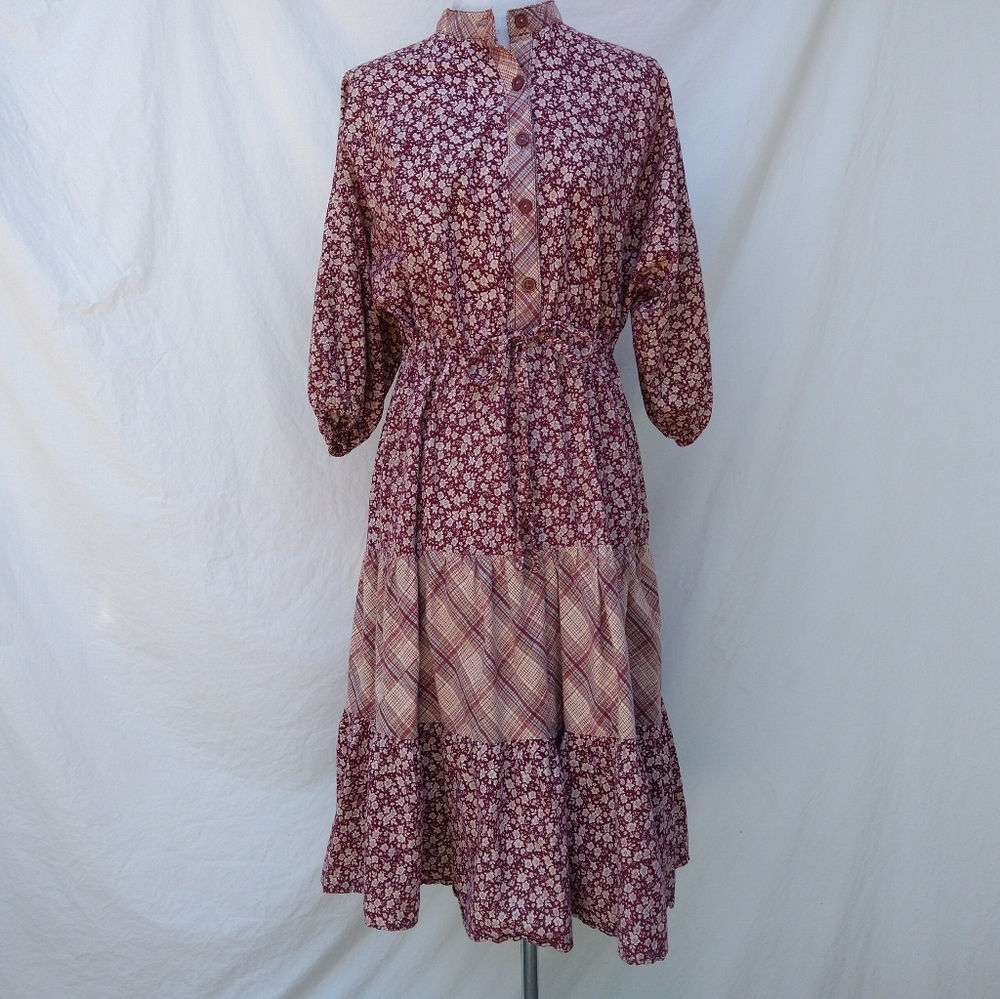 Vintage Handmade Cotton Floral Prairie Dress Women's Medium